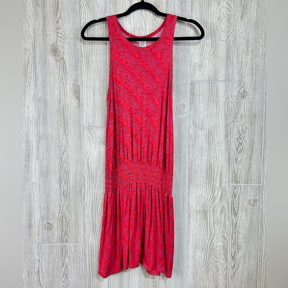 Natural Life Coral Garland Floral Smocket Boho Tank Dress Size Small